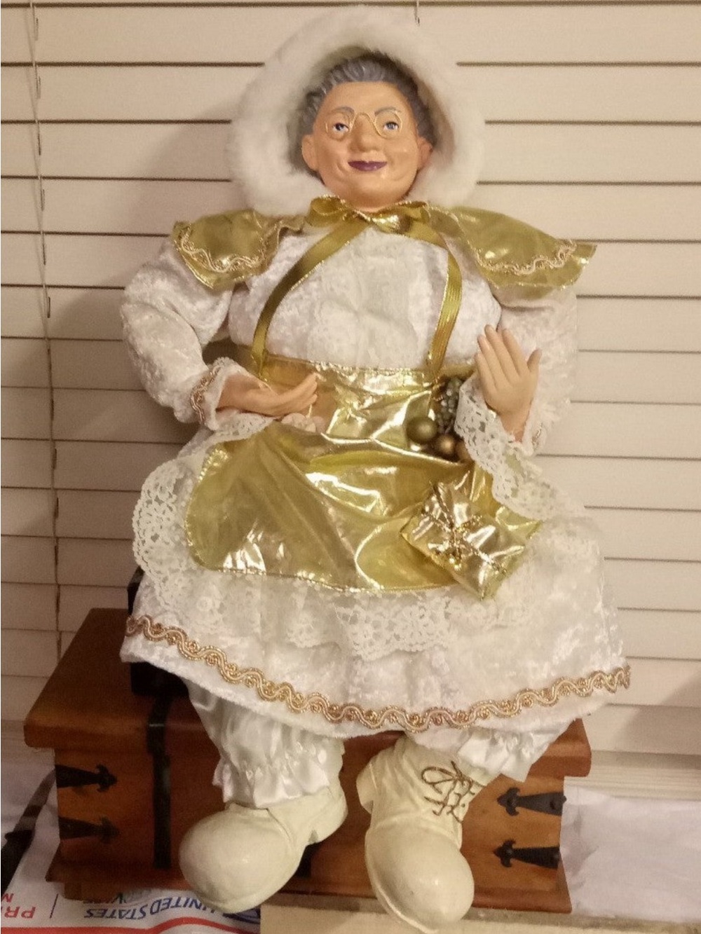 Vintage Lifelike Shelf Sitter Granny Christmas Doll 22"